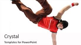  Presentation with illustration of cool water wave - Theme having break dance - cool looking breakdancer posing background and a white colored foreground