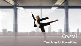  Presentation with dancing - Amazing PPT layouts having break dance - dancing businesswoman in office mixed backdrop and a gray colored foreground