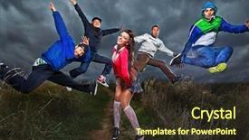  Presentation with movements - Audience pleasing presentation consisting of break dance - young b-boy men with girl backdrop and a tawny brown colored foreground