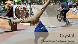  Presentation with break dance - Amazing PPT layouts having break dancer and biker train backdrop and a  colored foreground