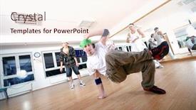  Presentation with break dance - Amazing PPT theme having break dancers backdrop and a sky blue colored foreground