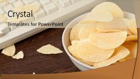  Presentation with potato chips - Amazing theme having break fast - potato chips and keyboard backdrop and a  colored foreground