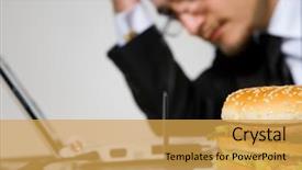  Presentation with very hungry caterpillar - Colorful slides enhanced with break fast - young hungry businessman eating hamburger backdrop and a yellow colored foreground