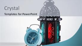  Presentation with islamic design - Colorful PPT layouts enhanced with break-fasting-alarm-clock backdrop and a light gray colored foreground