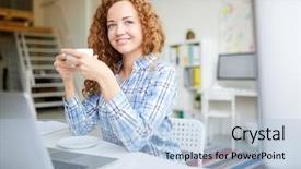  Presentation with curly hair - Slides featuring break in front of laptop background and a  colored foreground