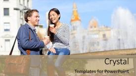  Presentation with role play woman and man - PPT theme enhanced with break ins - happy couple drinking coffee talking background and a  colored foreground