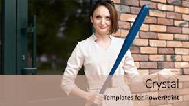  Presentation with naughty girl is standing - Cool new theme with break it with a baseball backdrop and a coral colored foreground