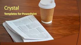  Presentation with news paper - Beautiful PPT layouts featuring break mass media and news concept - coffee drink in paper cup and newspaper on table backdrop and a tawny brown colored foreground