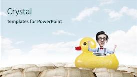  Presentation with delegation work - Colorful presentation theme enhanced with break riding on plastic duck backdrop and a  colored foreground