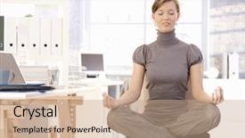  Presentation with female office graphics - Slide deck having break room - attractive female office worker practicing background and a coral colored foreground