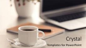  Presentation with coffee cup diary - Cool new slides with break room - cup of coffee on office backdrop and a mint green colored foreground