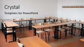  Presentation with chairs - PPT layouts consisting of break room - empty classroom with chairs background and a light gray colored foreground