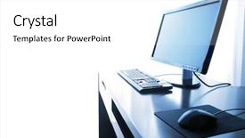  Presentation with office life - Slides having break room - office life computer with desk background and a  colored foreground