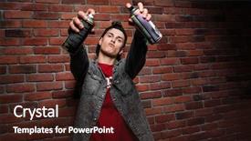  Presentation with brick wall - PPT theme consisting of spray brick wall by aerosol background and a wine colored foreground