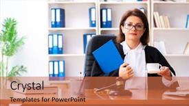  Presentation with middle ages - Beautiful slide set featuring doctors legal - middle-aged female doctor working backdrop and a  colored foreground