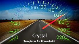 Presentation with driving road - Colorful presentation enhanced with speedometer over a blurred road backdrop and a tawny brown colored foreground