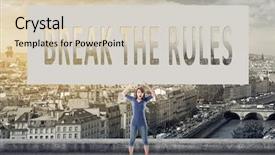  Presentation with words - Colorful PPT theme enhanced with communication barriers - break the rules words backdrop and a soft green colored foreground