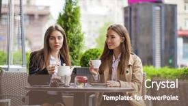  Presentation with business women - Colorful PPT layouts enhanced with break together in a coffee backdrop and a violet colored foreground