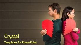  Presentation with broken heart - Theme featuring break up - angry couple holding broken heart background and a tawny brown colored foreground