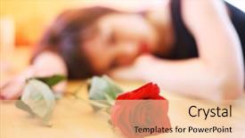  Presentation with rose flower - PPT theme having break up - lonely young woman with red background and a lemonade colored foreground