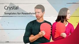  Presentation with broken heart - PPT layouts consisting of break up - sad couple holding broken heart background and a light gray colored foreground