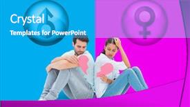  Presentation with broken heart - PPT layouts enhanced with break up - sad couple sitting holding two background and a teal colored foreground