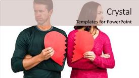  Presentation with shape heart - Colorful presentation enhanced with break up - serious couple holding cracked heart backdrop and a soft green colored foreground