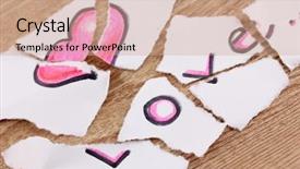  Presentation with love words - Cool new PPT layouts with break up - torn paper with words love backdrop and a coral colored foreground