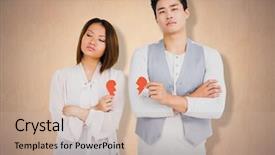  Presentation with broken wall - PPT theme with break up - young couple holding broken heart background and a soft green colored foreground