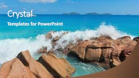  Presentation with sound waves wave oscillating - Beautiful PPT theme featuring break walls - breaking big waves ladigue stones backdrop and a teal colored foreground