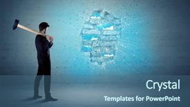  Presentation with brick wall - PPT layouts featuring break walls - business man hitting grungy brick background and a ocean colored foreground