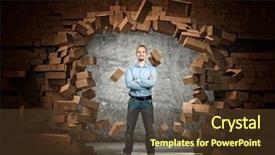  Presentation with brick wall - Slide set consisting of break walls - standing man and brick wall background and a tawny brown colored foreground