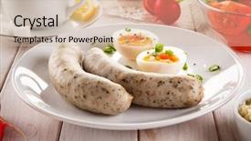  Presentation with easter - Slide deck enhanced with breakfast - eggs boiled white sausages background and a soft green colored foreground