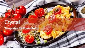  Presentation with breakfast - PPT theme having breakfast - scrambled eggs with vegetables background and a crimson colored foreground