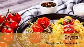  Presentation with breakfast - Slides enhanced with breakfast - scrambled eggs with vegetables background and a gold colored foreground