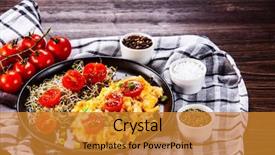  Presentation with breakfast - Amazing theme having breakfast - scrambled eggs with vegetables backdrop and a gold colored foreground