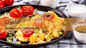  Presentation with breakfast - PPT layouts consisting of breakfast - scrambled eggs with vegetables background and a gold colored foreground