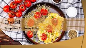  Presentation with breakfast - PPT layouts featuring breakfast - scrambled eggs with vegetables background and a gold colored foreground