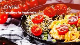  Presentation with breakfast - Slide set with breakfast - scrambled eggs with vegetables background and a crimson colored foreground
