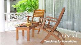  Presentation with brunch breakfast buffet healthy continental - Colorful PPT theme enhanced with breakfast and wooden chairs outdoor backdrop and a  colored foreground