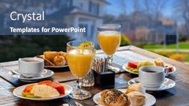  Presentation with hotel - PPT layouts enhanced with breakfast-at-the-hotel-food background and a teal colored foreground