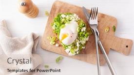  Presentation with breakfast sandwich - Cool new PPT theme with breakfast avocado sandwich with poached egg and feta cheese backdrop and a soft green colored foreground