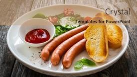  Presentation with sausages - Presentation consisting of breakfast-boiled-sausages-bread background and a coral colored foreground
