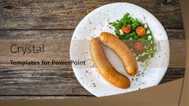  Presentation with sausages - Presentation theme enhanced with breakfast-boiled-sausages-bread background and a coral colored foreground