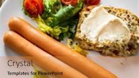  Presentation with mayonnaise - PPT layouts with breakfast-boiled-sausages-cottage-cheese background and a gold colored foreground