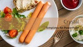  Presentation with mayonnaise - PPT theme featuring breakfast-boiled-sausages-cottage-cheese background and a coral colored foreground
