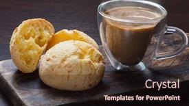  Presentation with snack - Audience pleasing presentation design consisting of breakfast-brazilian-snack-traditional-cheese backdrop and a wine colored foreground