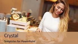  Presentation with breakfast - Slides featuring breakfast buffet in hotel background and a coral colored foreground