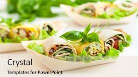  Presentation with fast food healthy - Audience pleasing theme consisting of breakfast burrito - assortment of fresh tortilla wraps backdrop and a lemonade colored foreground