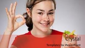  Presentation with eating disorders - PPT theme with breakfast burrito - girl eating big sandwich background and a red colored foreground